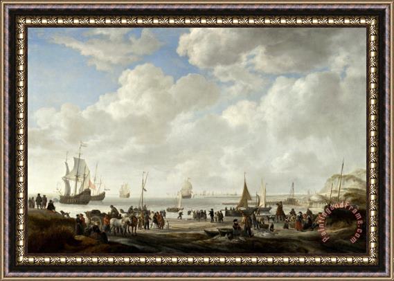 Simon de Vlieger View of a Beach Framed Painting