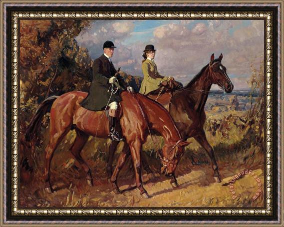 Sir Alfred James Munnings Going to The Meet Captain F.g. Chamberlin And His Sister on Mousehold Heath, Norwich Framed Painting