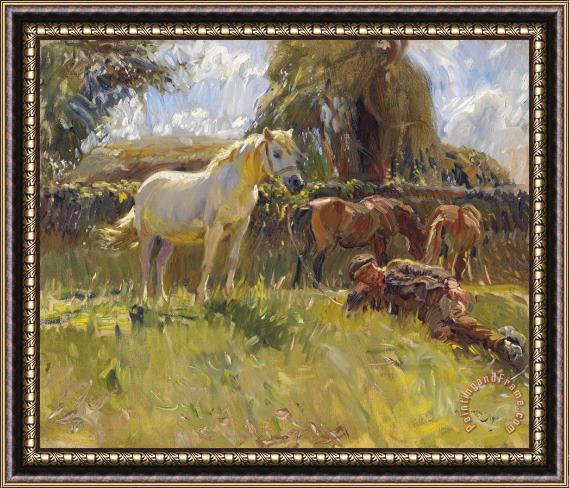 Sir Alfred James Munnings Shrimp And The Old Grey Mare on The Ringland Hills Framed Print