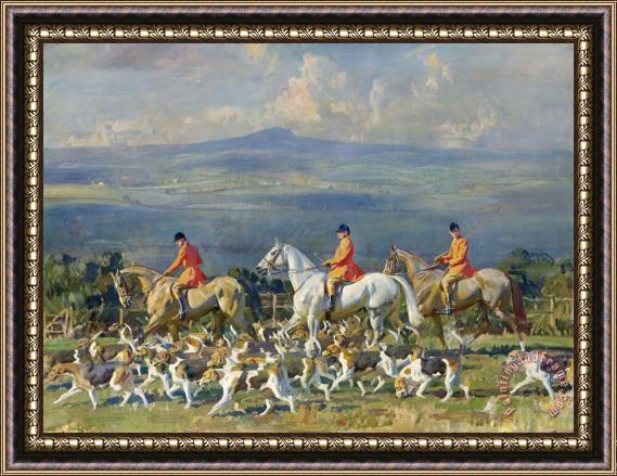 Sir Alfred James Munnings The Bramham Moor Hounds at Weeton Whin Framed Painting