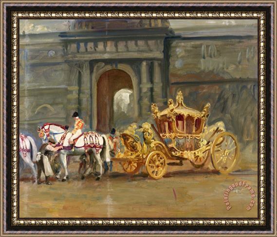 Sir Alfred James Munnings The Gold State Coach at The Royal Mews Framed Print