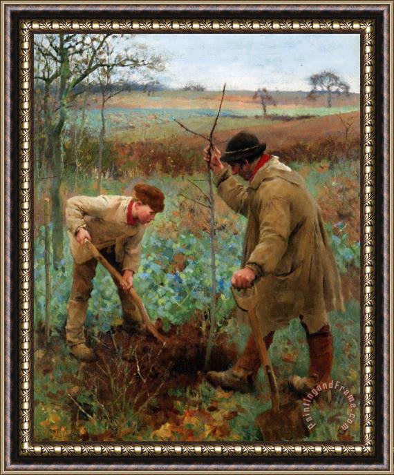 Sir George Clausen Planting a Tree Framed Painting