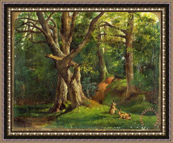 Sir Hubert von Herkomer Woodland Scene with Rabbits Framed Print
