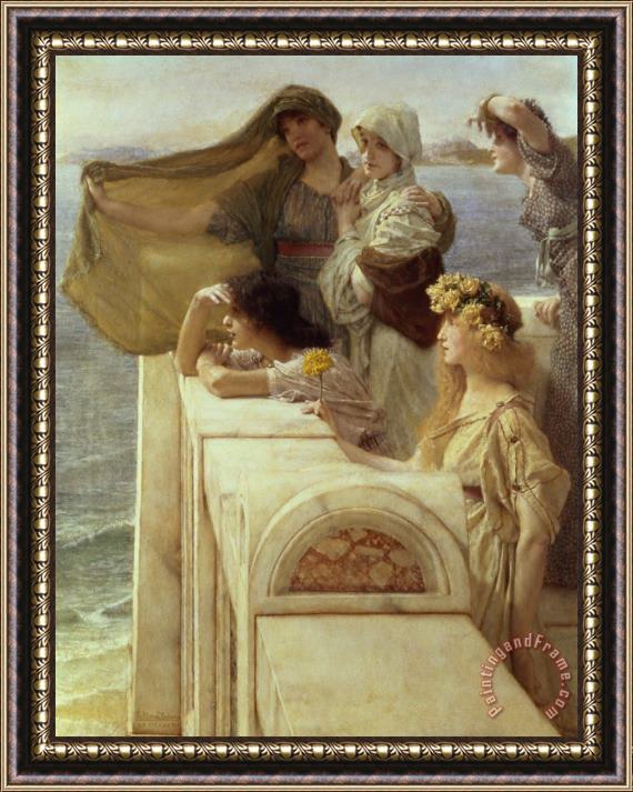 Sir Lawrence Alma-Tadema At Aphrodite's Cradle Framed Painting