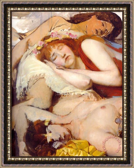 Sir Lawrence Alma-Tadema Exhausted Maenides After The Dance Framed Painting