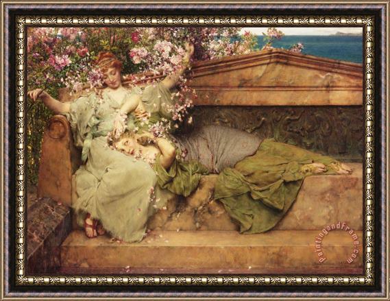 Sir Lawrence Alma-Tadema In a Rose Garden Framed Painting