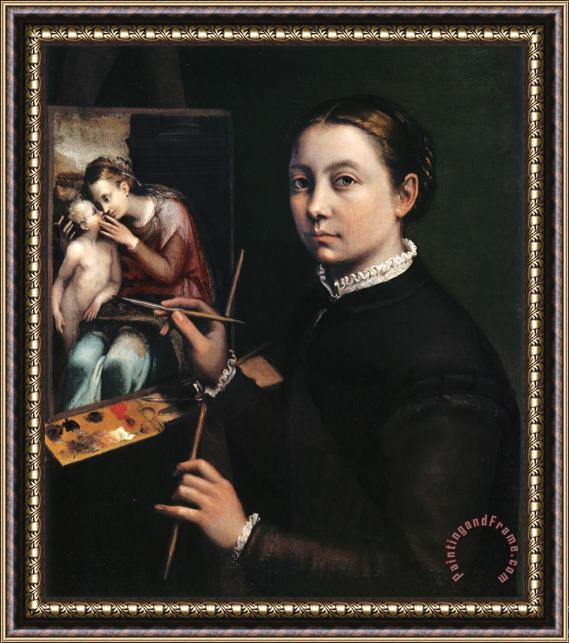 Sofonisba Anguissola Self Portrait at The Easel Painting a Devotional Panel Framed Print