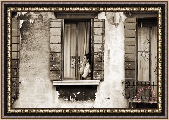 Stephen Spiller Woman Gazing Out Of A Window Contemplating Framed Print