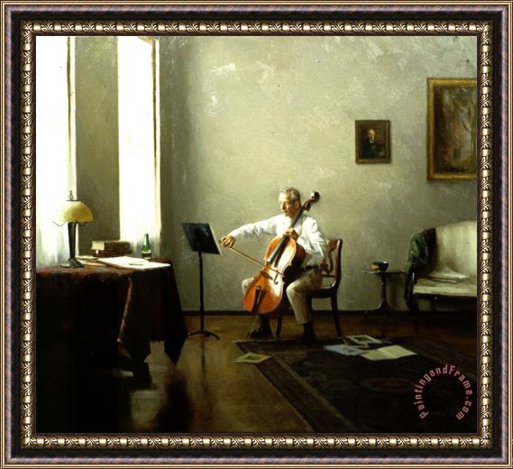 Steven J Levin Man Playing a Cello Framed Painting