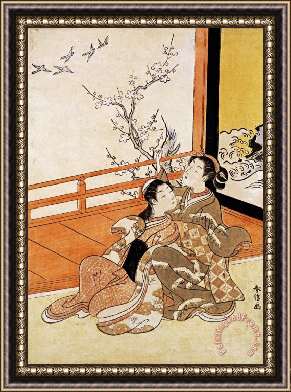 Suzuki Harunobu Two Women Seated by a Verandah Framed Print