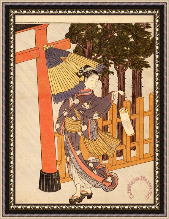 Suzuki Harunobu Woman Visiting The Shrine in The Night Framed Painting