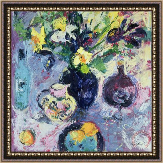 Sylvia Paul Still Life With Turquoise Bottle Framed Print