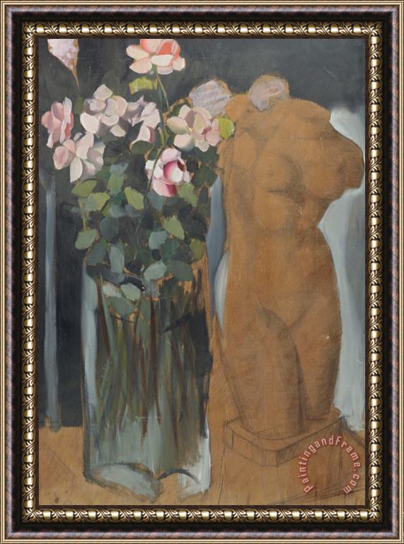 tamara de lempicka Bouquet De Fleurs Et L'esquisse D'une Statue, 1949 Framed Painting