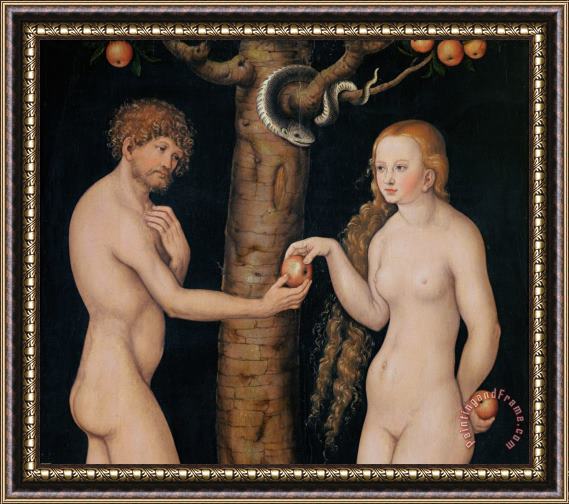 The Elder Lucas Cranach Eve Offering The Apple to Adam In The Garden of Eden Framed Print
