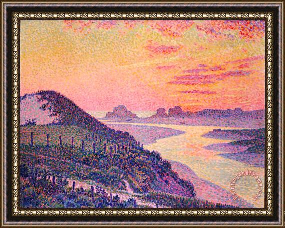 Theo van Rysselberghe Sunset at Ambleteuse Pas-de-Calais Framed Painting