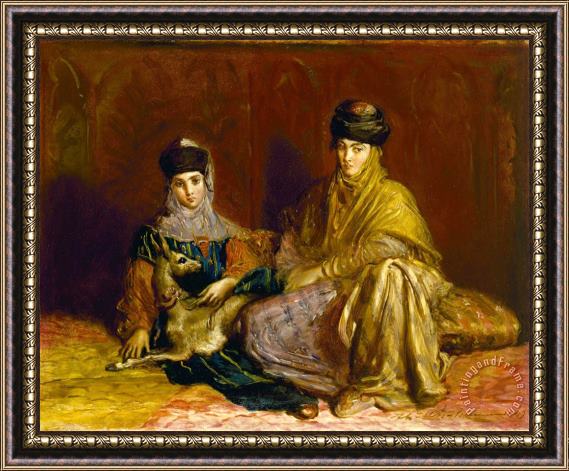 Theodore Chasseriau Woman And Little Girl of Constantine with a Gazelle Framed Painting