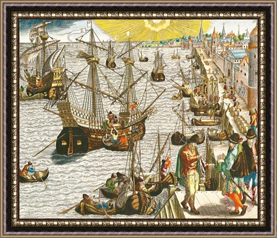 Theodore de Bry Departure From Lisbon For Brazil Framed Painting