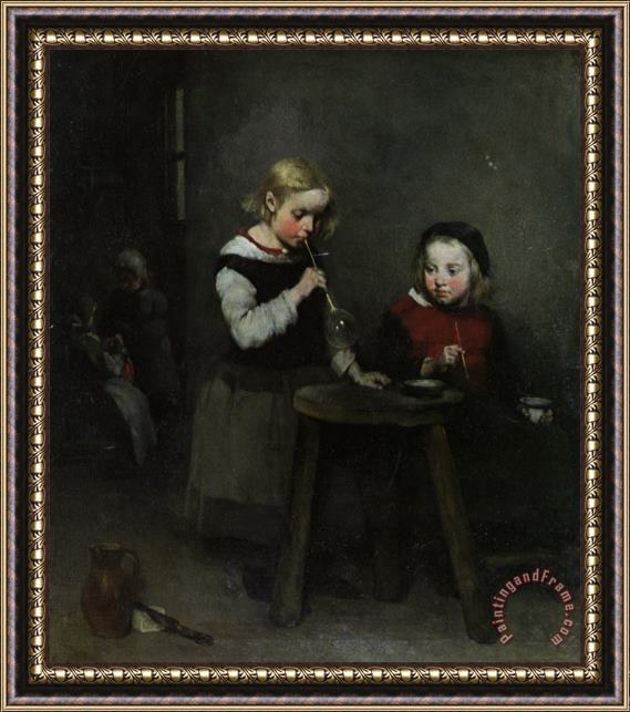 Theodule Augustine Ribot Children Blowing Bubbles Framed Print