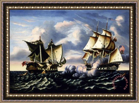 Thomas Chambers Capture of H.b.m. Frigate Macedonian by U.s. Frigate United States, October 25, 1812 Framed Painting