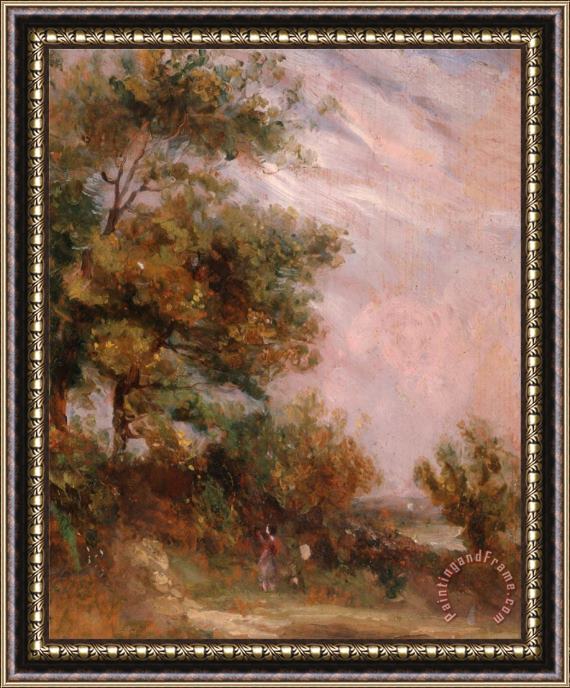 Thomas Churchyard Landscape with Trees And a Figure (recto) Framed Painting
