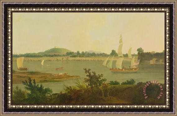 Thomas Daniell Pinnace Sailing Down the Ganges past Monghyr Fort Framed Painting