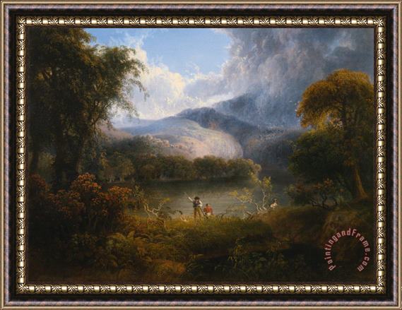 Thomas Doughty Hunters with a Dog in a Landscape Framed Print