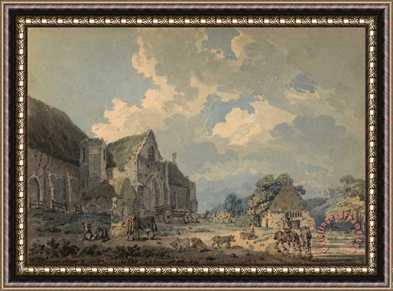 Thomas Girtin The Tithe Barn at Abbotsbury with The Abbey on The Hill Framed Painting