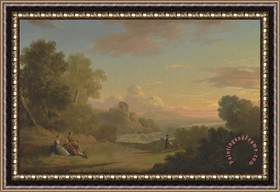 Thomas Jones An Imaginary Landscape with a Traveller And Figures Overlooking The Bay of Baiae Framed Painting