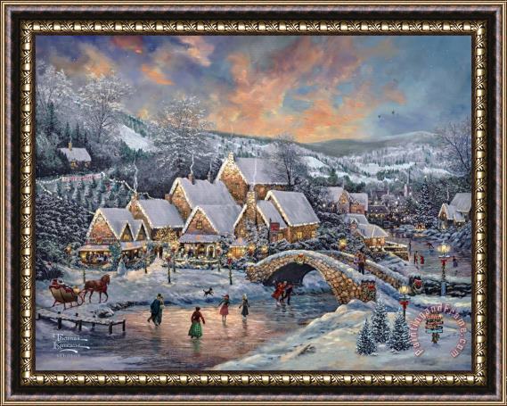 Thomas Kinkade Christmas at Lamplight Village Framed Painting