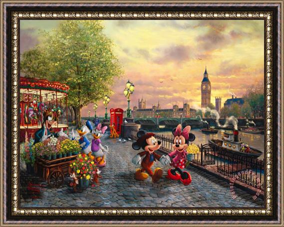 Thomas Kinkade Disney Mickey And Minnie in London Framed Print