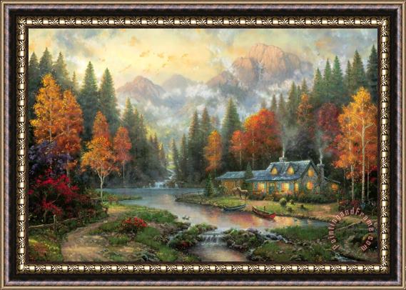 Thomas Kinkade Evening at Autumn Lake Framed Painting
