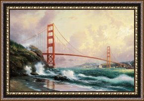 San Francisco, View From Coit Tower Framed Paintings - Golden Gate Bridge, San Francisco by Thomas Kinkade