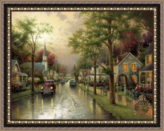 Thomas Kinkade Hometown Morning Framed Painting