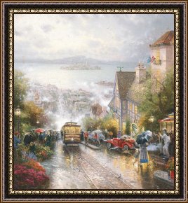 San Francisco, View From Coit Tower Framed Paintings - Hyde Street And The Bay, San Francisco by Thomas Kinkade