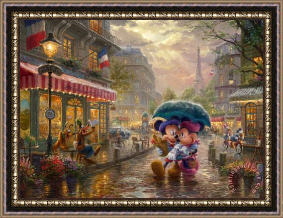 Thomas Kinkade Mickey And Minnie in Paris Framed Painting