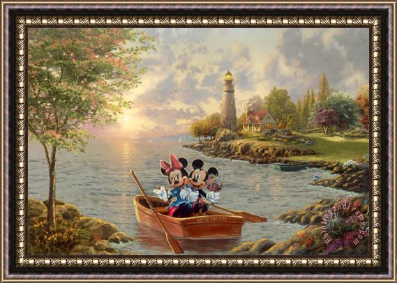 Thomas Kinkade Mickey And Minnie Lighthouse Cove Framed Painting
