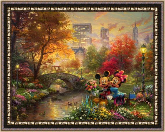 Thomas Kinkade Mickey & Minnie Sweetheart Central Park Framed Painting