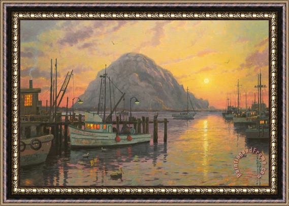 Thomas Kinkade Morro Bay at Sunset Framed Print