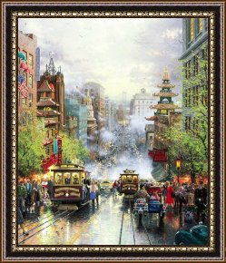 San Francisco, View From Coit Tower Framed Paintings - San Francisco, a View Down California Street From Nob Hill by Thomas Kinkade