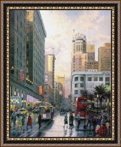 San Francisco, View From Coit Tower Framed Paintings - San Francisco, Late Afternoon at Union Square by Thomas Kinkade