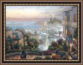 San Francisco, View From Coit Tower Framed Paintings - San Francisco, Lombard Street by Thomas Kinkade