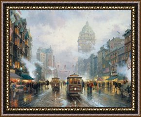 San Francisco, View From Coit Tower Framed Paintings - San Francisco, Market Street by Thomas Kinkade
