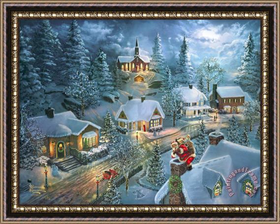 Thomas Kinkade Santa's Silent Night Framed Painting