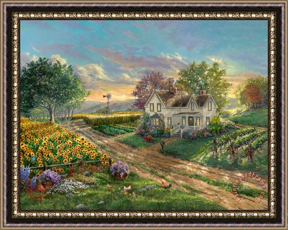 Thomas Kinkade Sunflower Fields Framed Painting