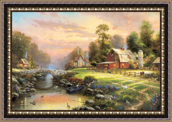 Thomas Kinkade Sunset at Riverbend Farm Framed Print