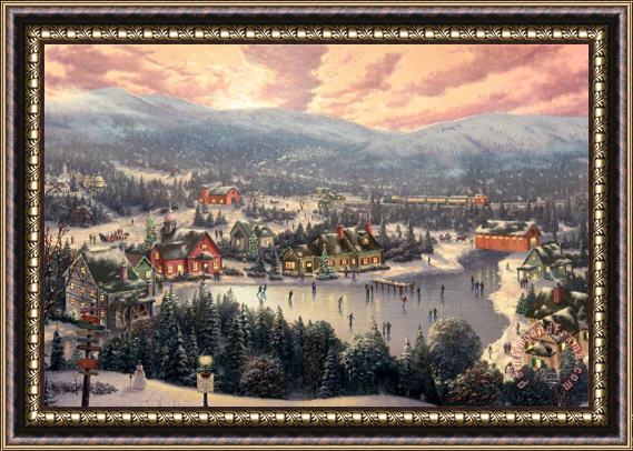 Thomas Kinkade Sunset on Snowflake Lake Framed Painting