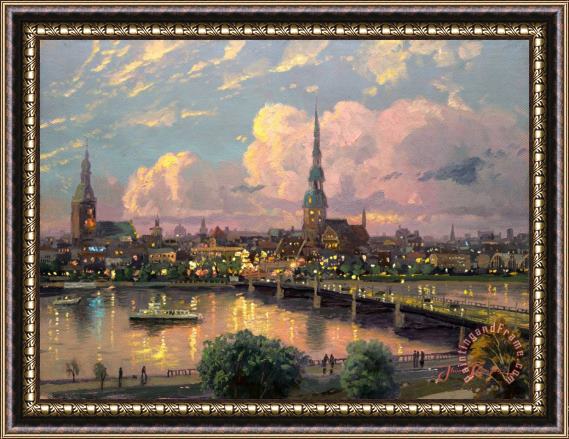 Thomas Kinkade Sunset Over Riga, Latvia Framed Print