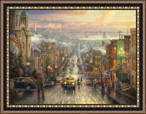 San Francisco, View From Coit Tower Framed Paintings - The Heart of San Francisco by Thomas Kinkade