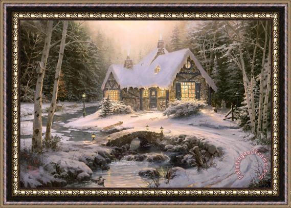 Thomas Kinkade Winter Light Cottage Framed Painting