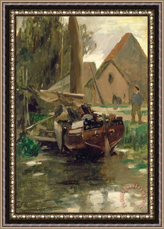 Thomas Ludwig Herbst Small Harbor with a Boat Framed Print